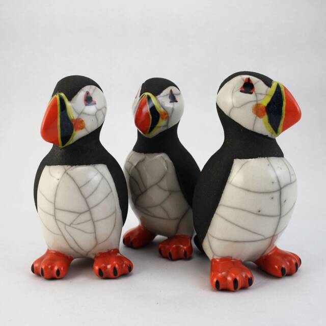 standing Puffin in Full Colour - Small Ceramic Raku Fired Sculpture - image 1