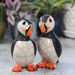 standing Puffin in Full Colour - Small Ceramic Raku Fired Sculpture - thumbnail 2