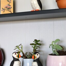 standing Puffin in Full Colour - Small Ceramic Raku Fired Sculpture - thumbnail 4