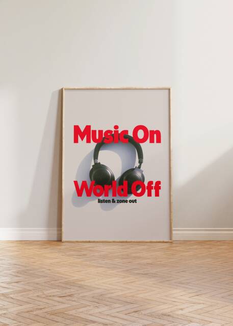 Retro Print, Music Wall Poster, Vintage On World Off Headphones Art - image 1