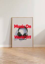 Retro Print, Music Wall Poster, Vintage On World Off Headphones Art - thumbnail 1