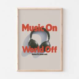 Retro Print, Music Wall Poster, Vintage On World Off Headphones Art - thumbnail 3