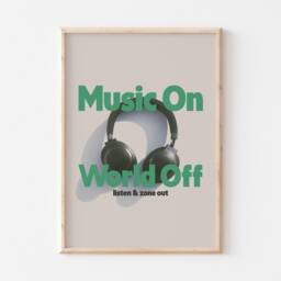 Retro Print, Music Wall Poster, Vintage On World Off Headphones Art - thumbnail 2