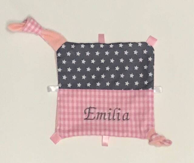 "Personalized Baby Comforter With Name, ""Pink & Grey Stars" - image 1