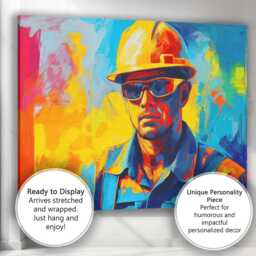 Industrial Worker Safety Helmet Vibrant Pop Art Portrait Canvas Wall Print Decor Picture Ready To Hang - thumbnail 3