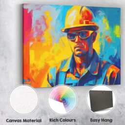 Industrial Worker Safety Helmet Vibrant Pop Art Portrait Canvas Wall Print Decor Picture Ready To Hang - thumbnail 2