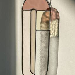 Modern Stained Glass Suncatcher in Subdued Colors, Window Decoration, Wall Hanging - thumbnail 3