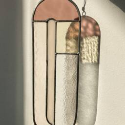 Modern Stained Glass Suncatcher in Subdued Colors, Window Decoration, Wall Hanging - thumbnail 2