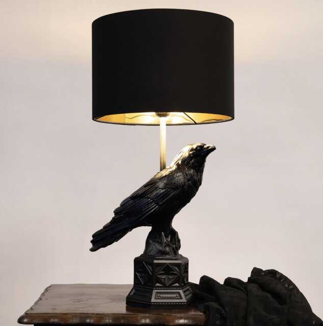 The Raven Lamp - Gothic Homeware, Hand-Painted Black Finish - image 1