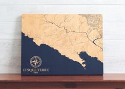 Cinque Terre, Italy Map - Engraved Wood Coastal Chart Wall Art Sign, Italian Riviera Home Decor Nautical Print, Unique Personalized Gift