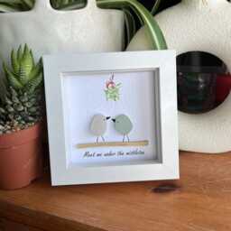 Christmas Couple Sea Glass Framed Gift, Bird Under The Mistletoe, Christmas Mistletoe Seaglass. Sea Art - thumbnail 2