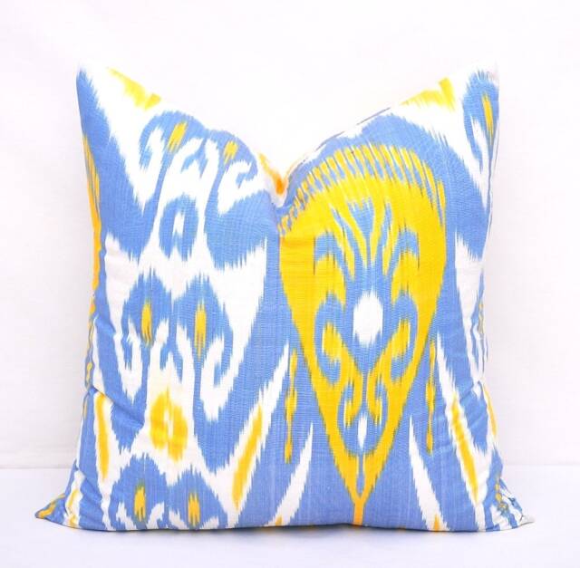 Royal Blue Ikat Pillow Cover, Silk Cotton Blend - 20x20 - image 1
