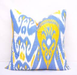Royal Blue Ikat Pillow Cover, Silk Cotton Blend - 20x20 - thumbnail 1