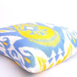 Royal Blue Ikat Pillow Cover, Silk Cotton Blend - 20x20 - thumbnail 2