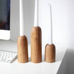 Rustic Wooden Candlestick Set Scandinavian Home Decor, Taper Candle Holder - thumbnail 2