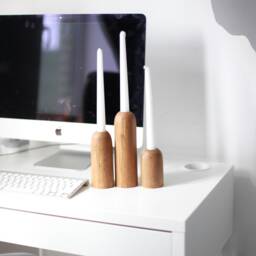 Rustic Wooden Candlestick Set Scandinavian Home Decor, Taper Candle Holder - thumbnail 3