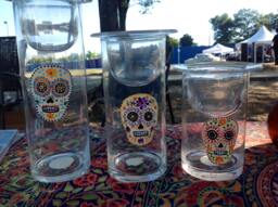 Upcycled Candle Holders With Sugar Skulls - Set Of 3 in Graduated Heights - thumbnail 1