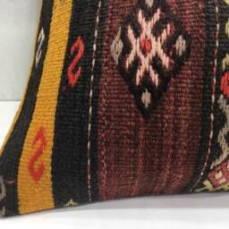 Vintage Turkish Kilim Pillow Cover, Ethnic Lumbar Cushion - 16x24 - thumbnail 3