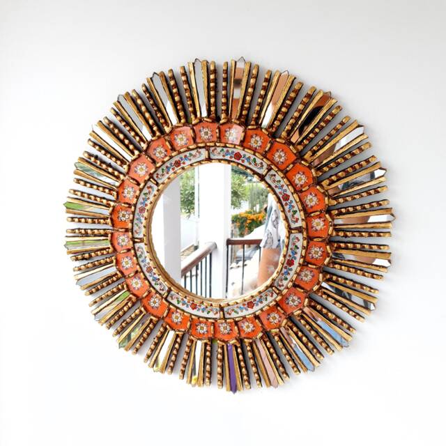 Peruvian Mirrors - Lime Orange 60cm Wall Mirror Home Decor Decorative Handicrafts - image 1