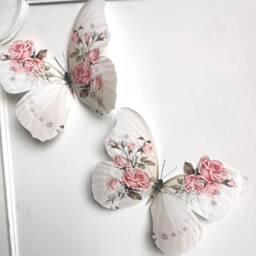 Shabby Chic Rose Butterfly Decals 3D Wall Art, Set Of 4 - thumbnail 3