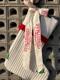 Quilted Cotton Christmas Stocking Red & White Holiday Decor - thumbnail 1