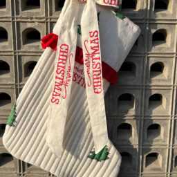 Quilted Cotton Christmas Stocking Red & White Holiday Decor - thumbnail 4
