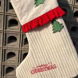 Quilted Cotton Christmas Stocking Red & White Holiday Decor - thumbnail 2