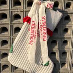 Quilted Cotton Christmas Stocking Red & White Holiday Decor - thumbnail 3