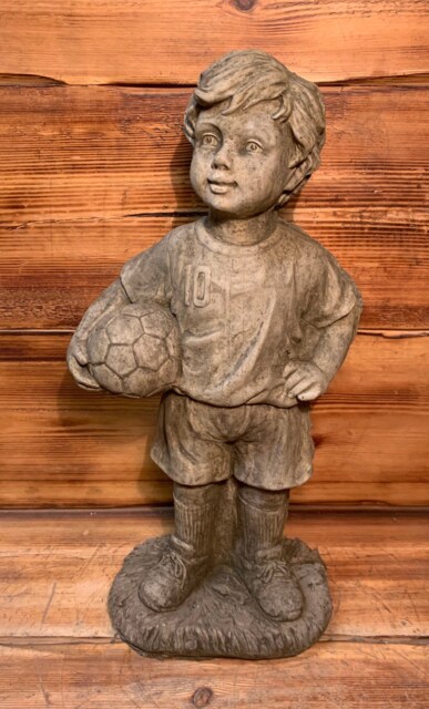 Stone Garden Football Boy Player Large Statue Ornament - image 1