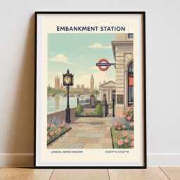 Embankment Train Station London Art Print Poster - British Railway Underground Tube English UK Wall Decor Lover Gift - thumbnail 3