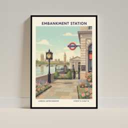 Embankment Train Station London Art Print Poster - British Railway Underground Tube English UK Wall Decor Lover Gift - thumbnail 1