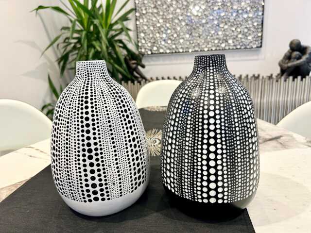 Modern White & Black Textured Dot Vase Is An Imperfect Beauty Paint Splatter Add To The Charm Authenticity Of Each Vase. Pampas Grass - image 1