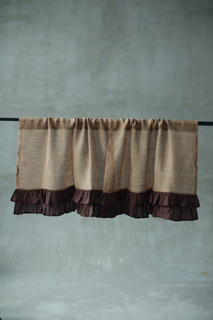 Burlap Curtain With Linen Ruffles Cottage Farmhouse Style - image 1