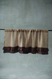 Burlap Curtain With Linen Ruffles Cottage Farmhouse Style - thumbnail 1
