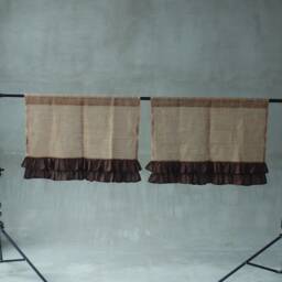 Burlap Curtain With Linen Ruffles Cottage Farmhouse Style - thumbnail 3