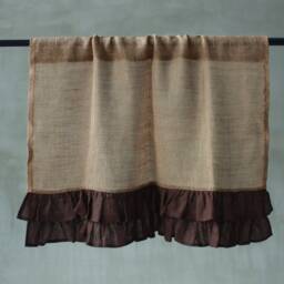 Burlap Curtain With Linen Ruffles Cottage Farmhouse Style - thumbnail 2