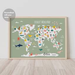 Personalized World Map Print Animals Of The World, Nursery Decor - thumbnail 1