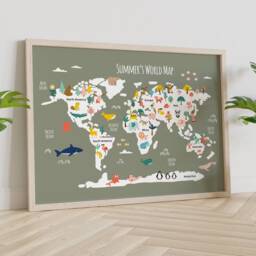 Personalized World Map Print Animals Of The World, Nursery Decor - thumbnail 3