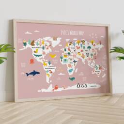 Personalized World Map Print Animals Of The World, Nursery Decor - thumbnail 2