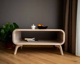 Art Deco Coffee Table With A Shelf in Whitened Oak, Low Solid Oak Table, Wood Coffee Table, Sofa Table Custom Handmade Oak, in Stock - thumbnail 1