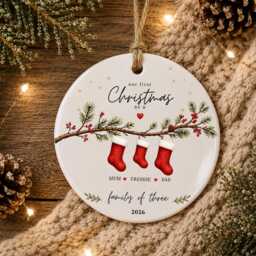 Our First Christmas As A Family Ornament Personalised Of Three Bauble - Ceramic Decoration New Baby & Pet Keepsake Gift - thumbnail 3
