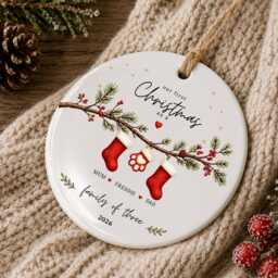 Our First Christmas As A Family Ornament Personalised Of Three Bauble - Ceramic Decoration New Baby & Pet Keepsake Gift - thumbnail 4