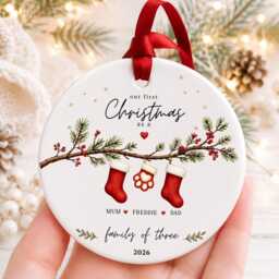 Our First Christmas As A Family Ornament Personalised Of Three Bauble - Ceramic Decoration New Baby & Pet Keepsake Gift