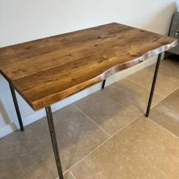 For??t Angled Live Edge Industrial Rustic Tubular Steel Leg Small Custom Size Desk Dining Table Handcrafted With Solid Wood - thumbnail 4