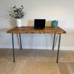 For??t Angled Live Edge Industrial Rustic Tubular Steel Leg Small Custom Size Desk Dining Table Handcrafted With Solid Wood - thumbnail 3