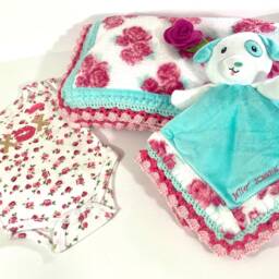 Betsey Johnson Vintage Rose Crochet Baby Blanket & Puppy Lovey Set - thumbnail 2
