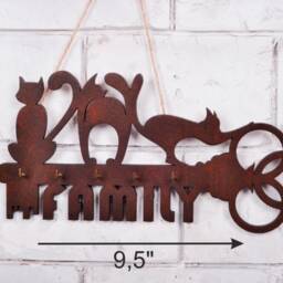 Personalized Cat Family Wooden Key Holder, Wall Decor - thumbnail 4