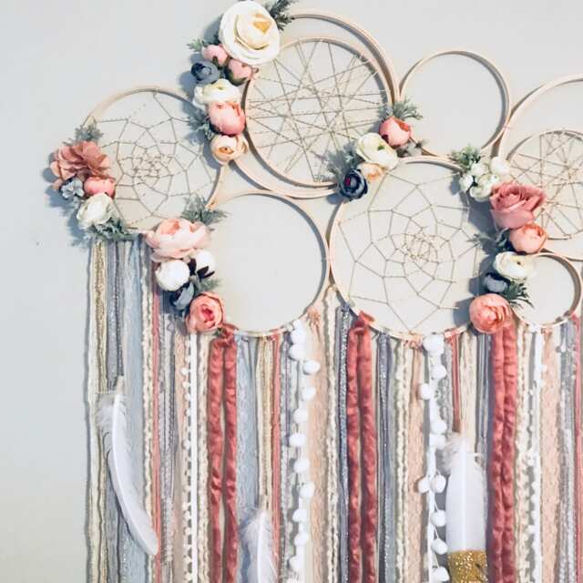 Large Floral Dreamcatcher Wall Hanging, Nursery Decor - image 1