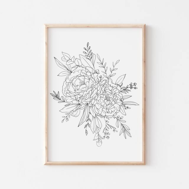 Peony Botanical Print/Botanical Illustration/Boho Art Print/Peonies Art/Nursery Decor/Wall Art/Gallery Art/Office Wall Decor - image 1