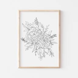 Peony Botanical Print/Botanical Illustration/Boho Art Print/Peonies Art/Nursery Decor/Wall Art/Gallery Art/Office Wall Decor - thumbnail 1